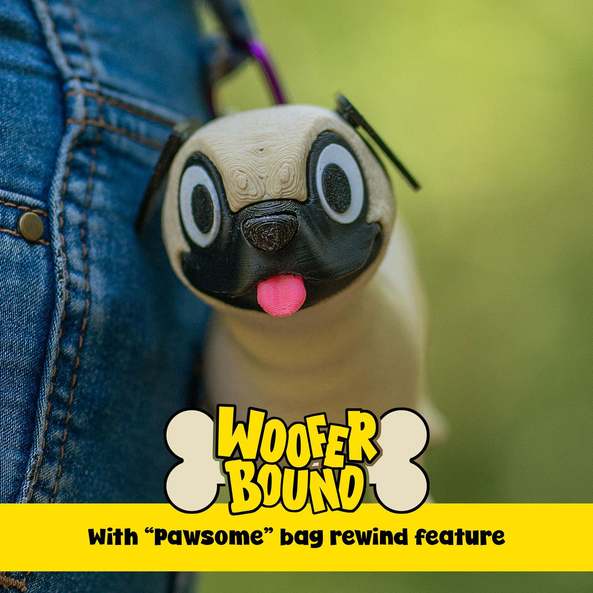 Pug Waste Bag Dispenser with Rewind Feature, Pet Walking Accessory, Pug gift.