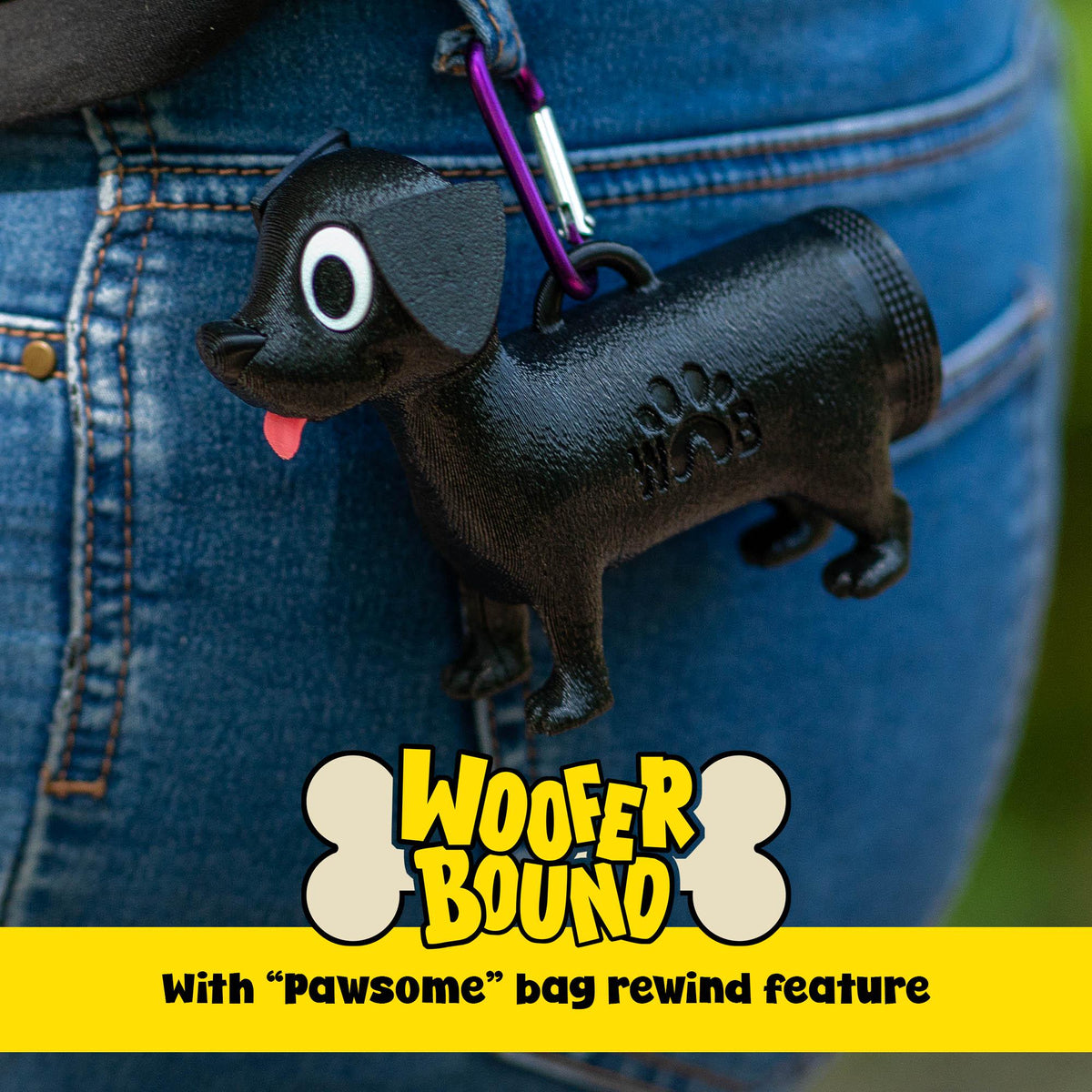 Black Labrador Waste Bag Dispenser with Rewind Feature, Pet Accessory, fun pet owner gift