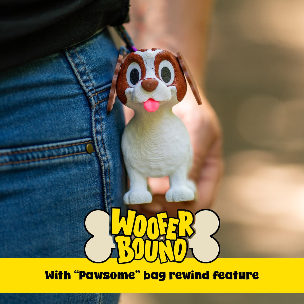 Brown and White Spaniel Waste Bag Dispenser with Rewind Feature, Dog Walking Accessory.